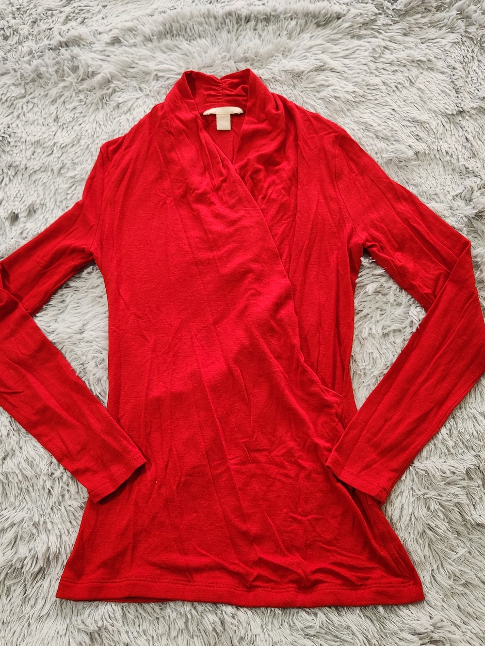 Banana Republic Red Long Sleeve V-Neck Faux Wrap Top